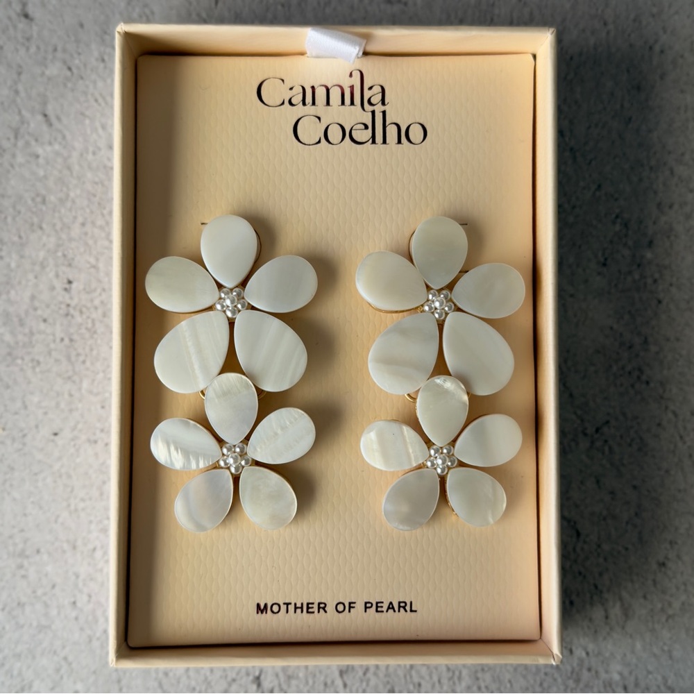 Camila Coelho Mother of Pearl White Floral Drop Earrings